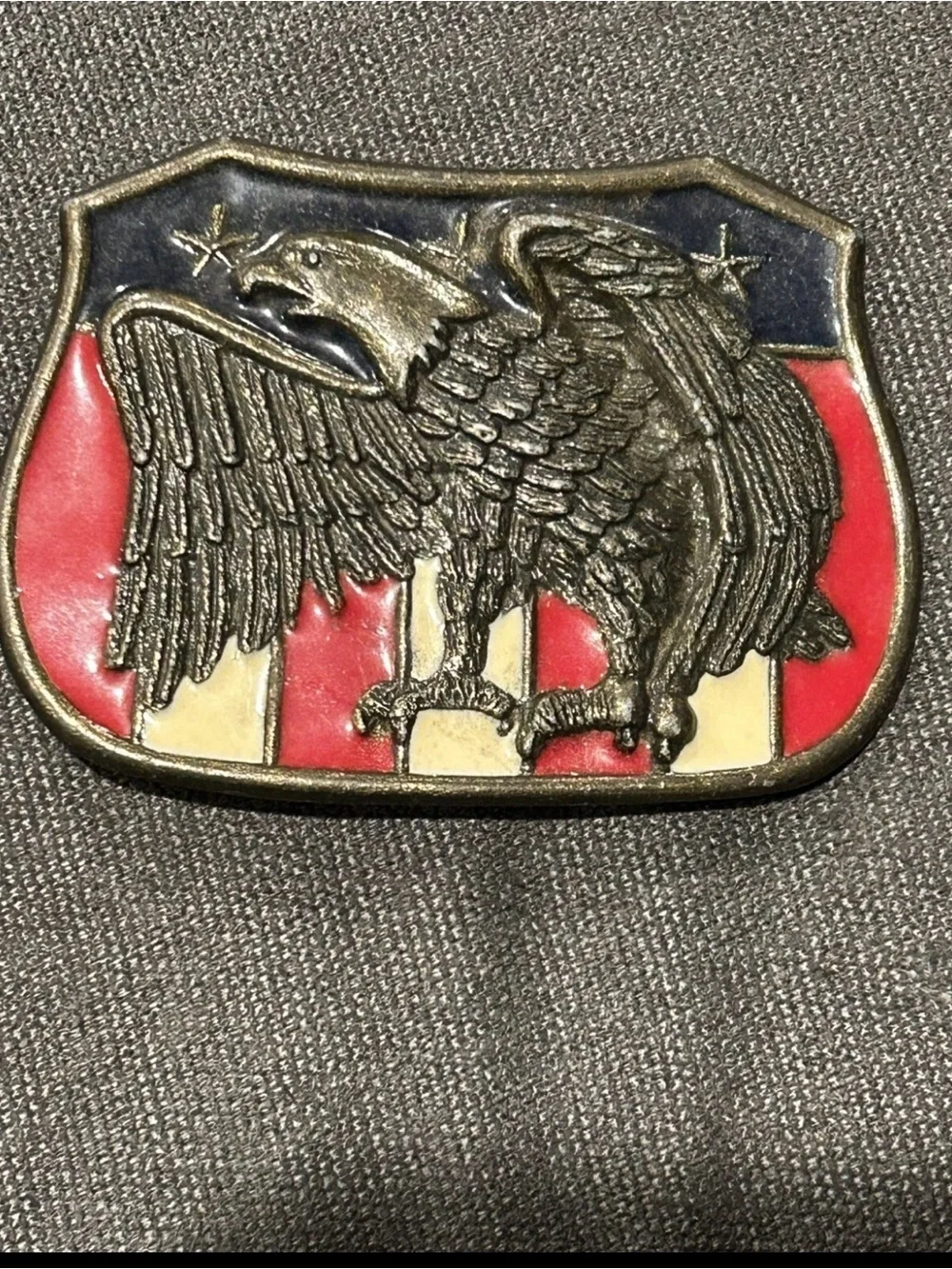 American Eagle Belt Buckle Red White And Blue Enameled Cast Metal